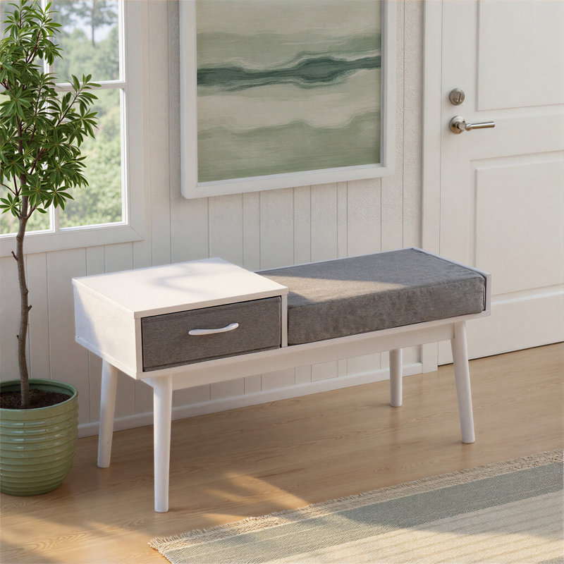 Banc de rangement rembourré avec tiroir Himmel, Blanc