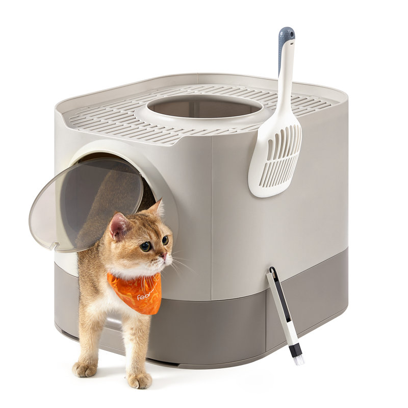 54x42.8x40cm Plastic Litter Box Enclosure, Warm Grey