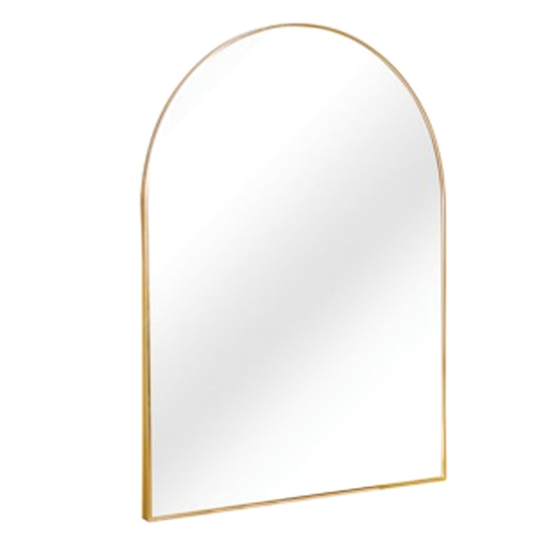 Miroir mural de salle de bain arqué en métal doré 30 po x 36 po - Verre HD de 4 mm, aluminium rouillé, crochets renforcés en aluminium, installation incluse