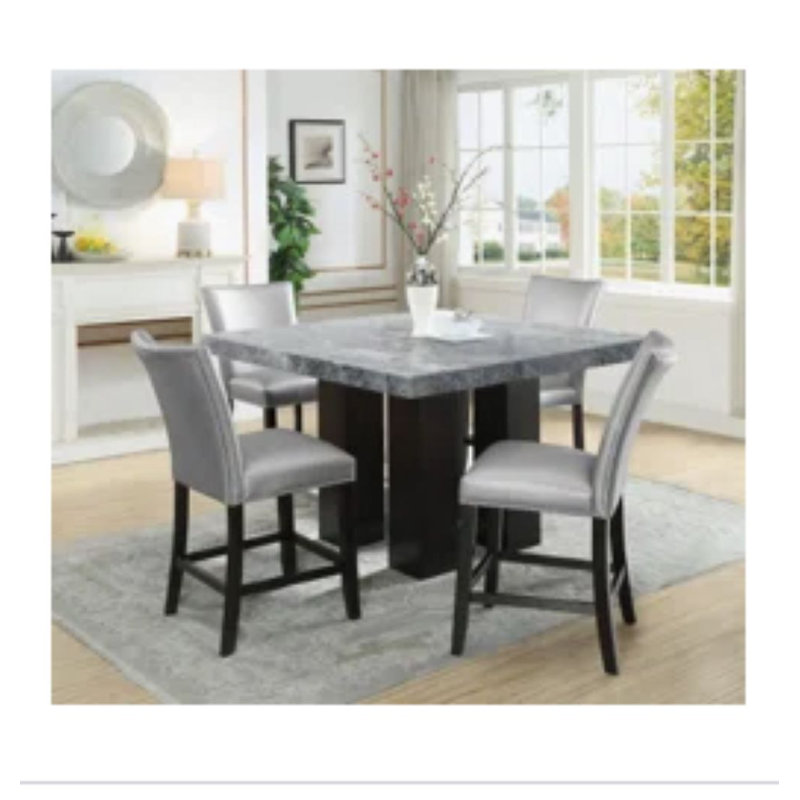 Anxhela Counter Height Dining Set, Silver, 5 Pieces: Table, 4 Chairs
