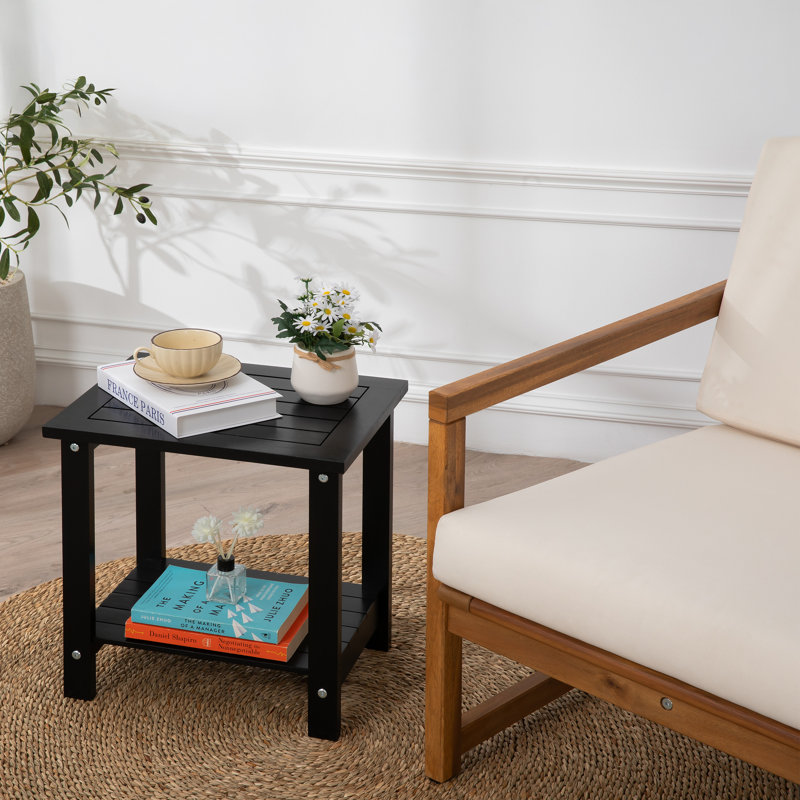 Rectangular Acacia Outdoor Side Table , 41.9cm W 33cm D, Black