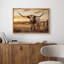 «Rustic Longhorn Cow in Golden Sunset Farm Field With Western Ranch Charm», reproduction d'art sur toile encadrée-131400931-131400935