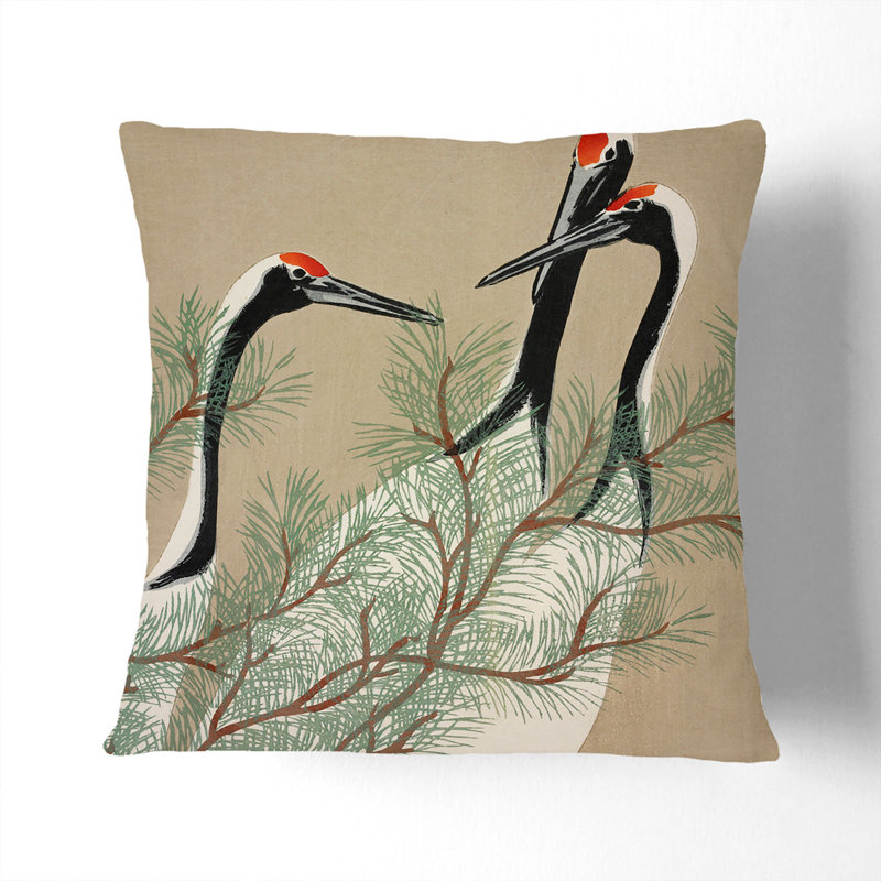 Three Cranes Scatter Cushion with Filling, White, 40cm H x 40cm W x 15cm D