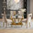 5-Piece Modern 63" Rectangular Tempered Glass Dining Set with Pedestal Base and Tufted Velvet upholstered Chairs-1144627629-1144627632