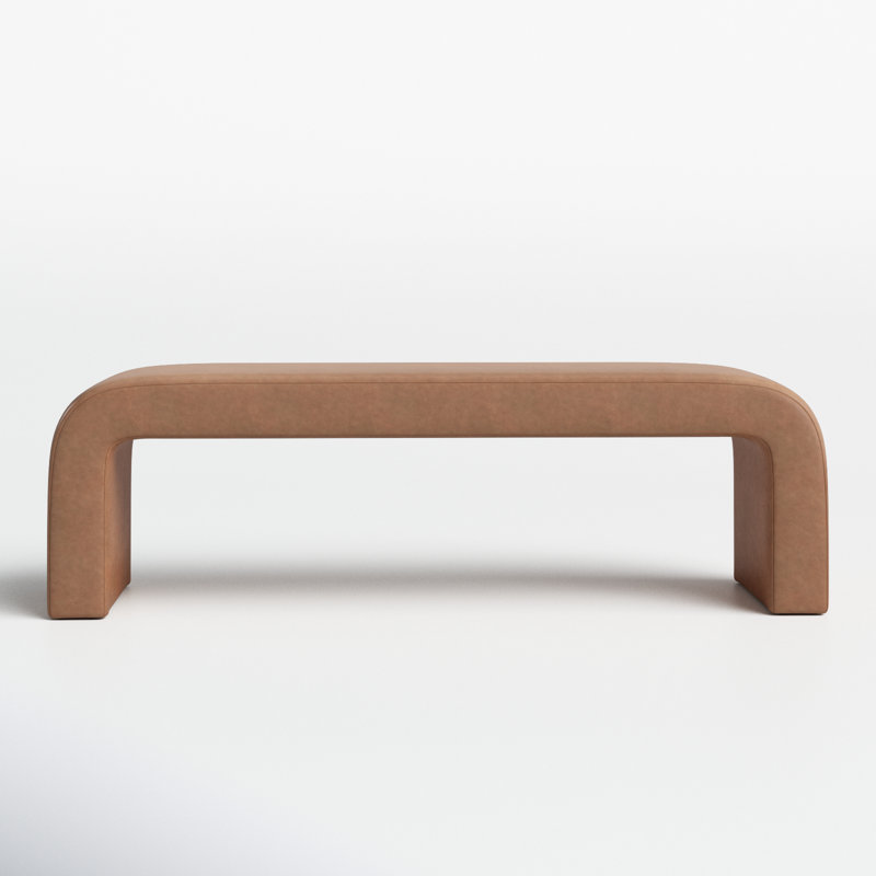 Daine 62" Upholstered Bench, Camel Vegan Leather