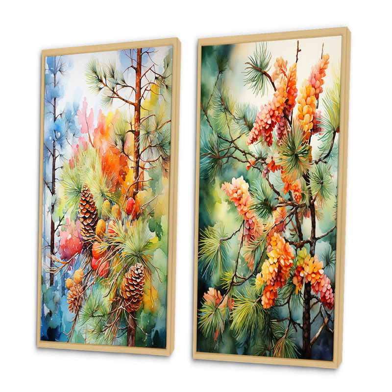 «Pine Tree Autumn Symphony», 2 pièces, Encadrement brun, H 24 po x l 20 po
