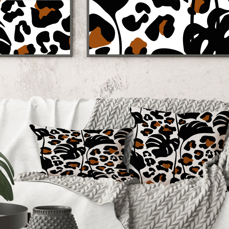Élégant motif de feuilles tropicales et de camouflage léopard - imprimé, 16 po x 16 po