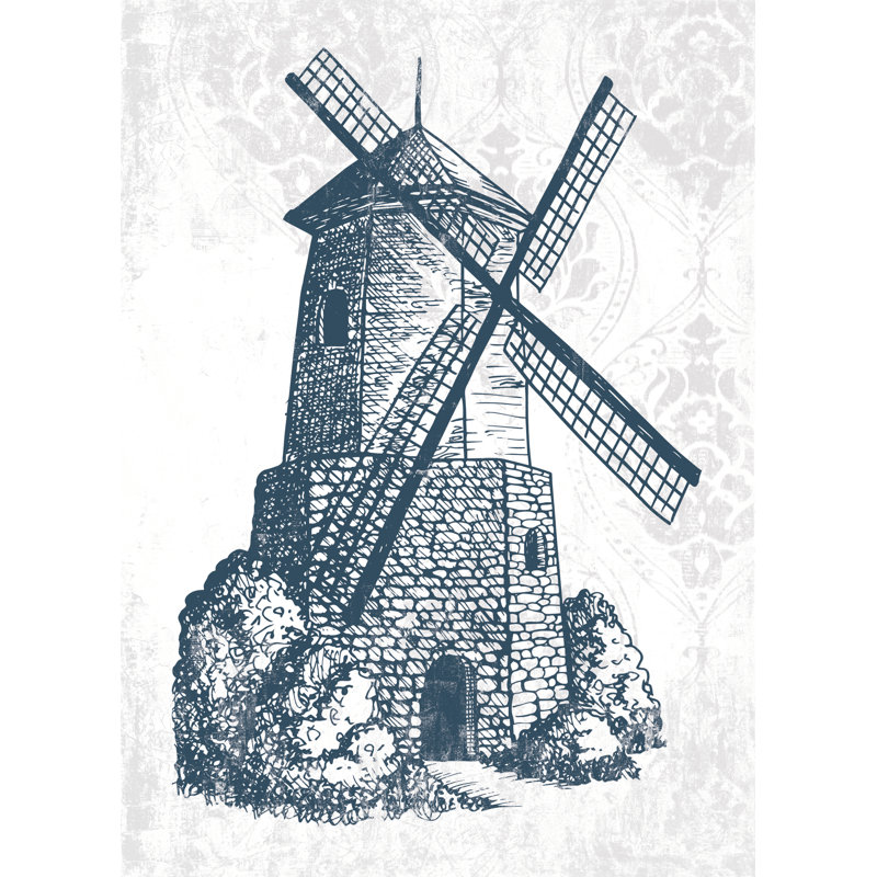 " Navy Windmill Toile Background " Painting Print, 30" H x 20" W