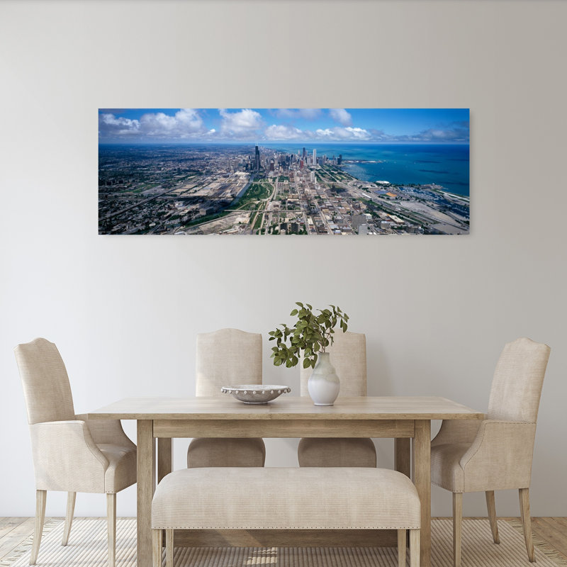 Aerial view of a cityscape Lake Michigan Chicago Cook County Illinois USA 1 Piece Wrapped Canvas Panoramic Wall Art