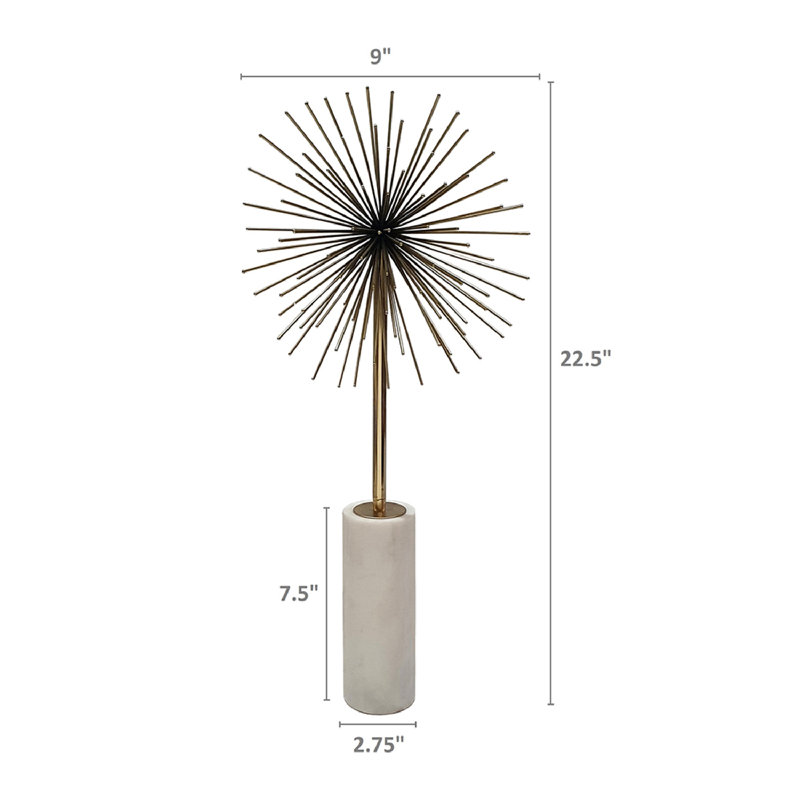 Sunburst Gold Metal Figurine with White Marble Base - 22.5" Tall