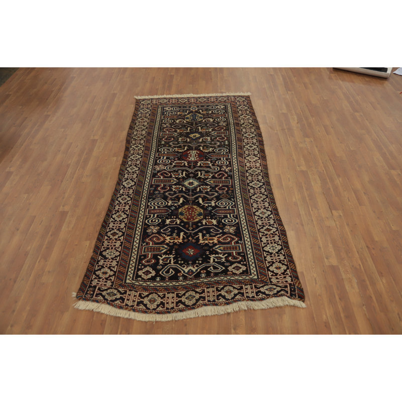 Tapis de couloir oriental antique à teinture végétale Kazak 4 x 9