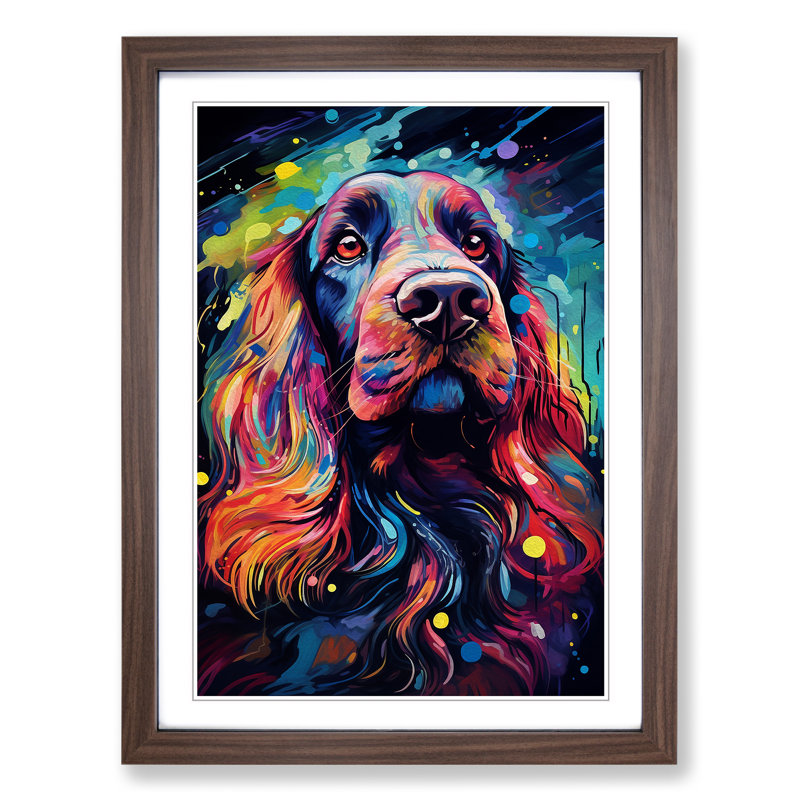 Cocker Spaniel Futurism No.2 - Single Picture Frame Print on Wood, 64cm H x 46cm W x 2cm D, Walnut 