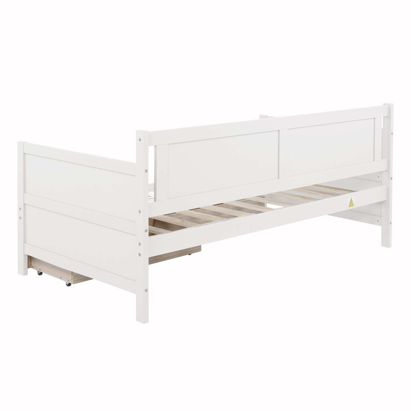 Twin Size Pine Wood Daybed with Two Storage Drawers, White