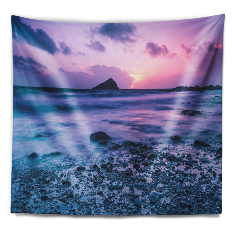 Tapisserie «Seascape Slow Motion Waves on Rocky Beach», H 50 po x l 60 po