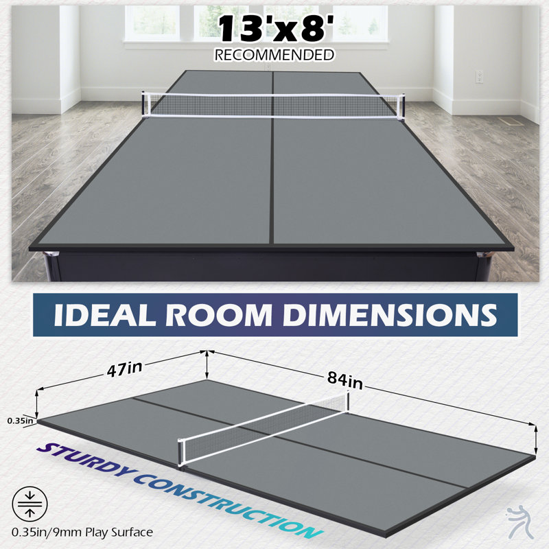 Plateau de table de ping-pong RayChee 84 po avec filet et rembourrage en mousse de qualité supérieure, Gris