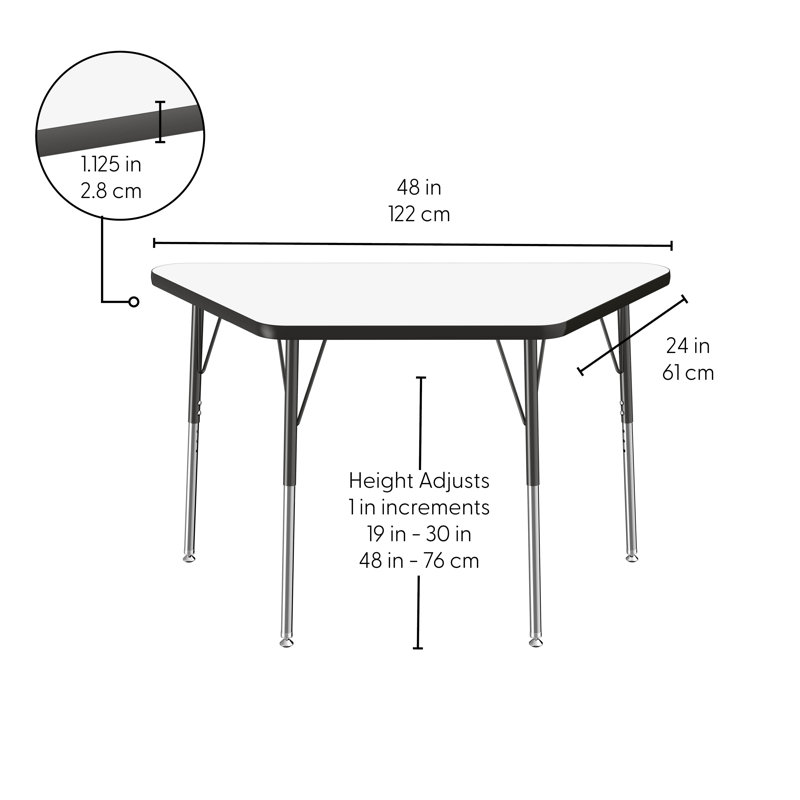Table d'activité trapézoïdale effaçable à sec avec pieds réglables, 24 po x 48 po, Roulement pivotant standard