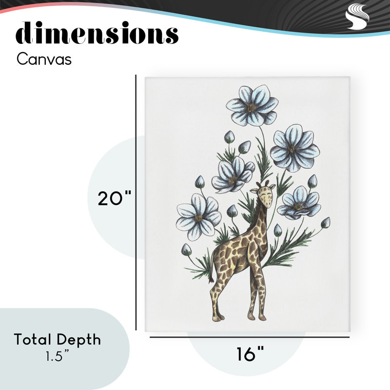 Girafe avec toile de fleurs, conception de Cecilia Battaini, H 20 po x l 16 po