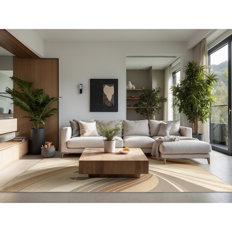 Soft Plush Garrett Singapore Marina Bay Sleek & Chic Modern Arc Area Rug in Beige – Beige Binding, 6x9