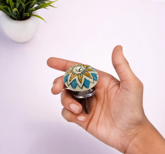 Hand-Painted Multicolor Ceramic Round Cabinet Knobs Pack of 10