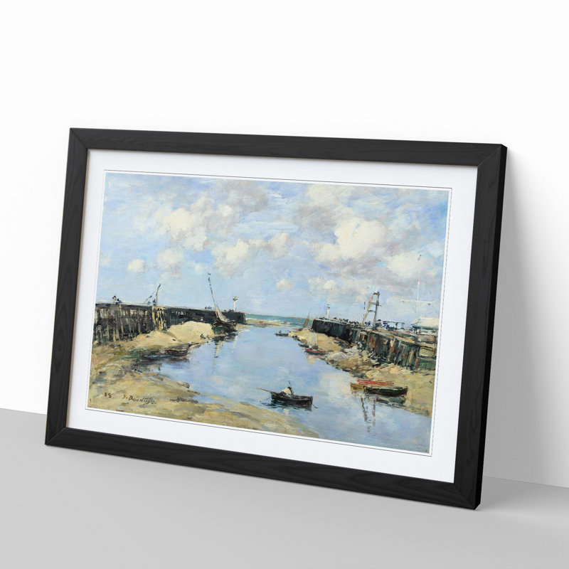 Harbour Entrance by Eugene Boudin - Picture Frame Painting, 27cm H x 36cm W x 2cm D, Black Framed