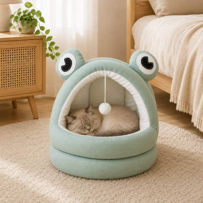 Mignonne maison de chat semi-fermée avec coussin moelleux, Ireyanna d'intérieur de style igloo chaud pour chats et petits chiens