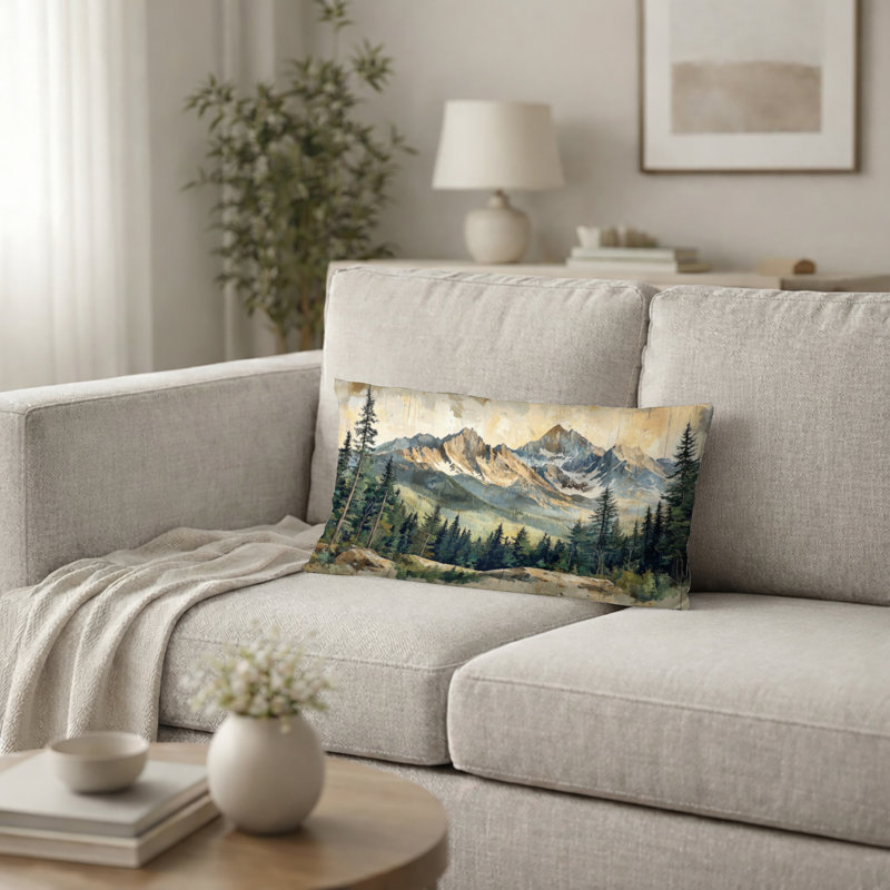 Mountains Decorative Pillow - Mountain Treescape Mountain Layers I Printed Throw Pillow, 12"H x 20"W