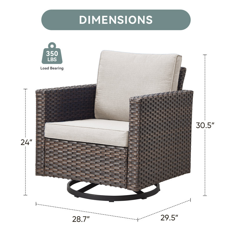 Ingvald Swivel Rocking Patio Wicker Chairs with Cushions (Set of 4), Beige, Brown
