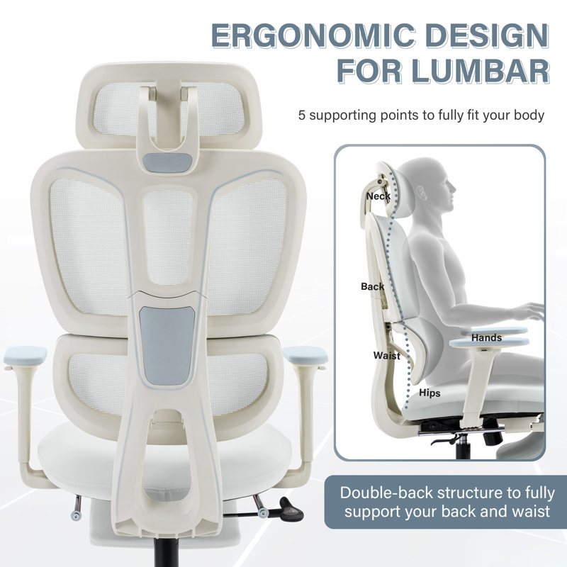 Milhollen Ergonomic Mesh Office Chair for Home and Office,Swivel Adjustable Desk Chair, Gray