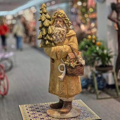 37in. Tall Vintage-Style Santa Claus Figurine with Christmas Tree & Basket
