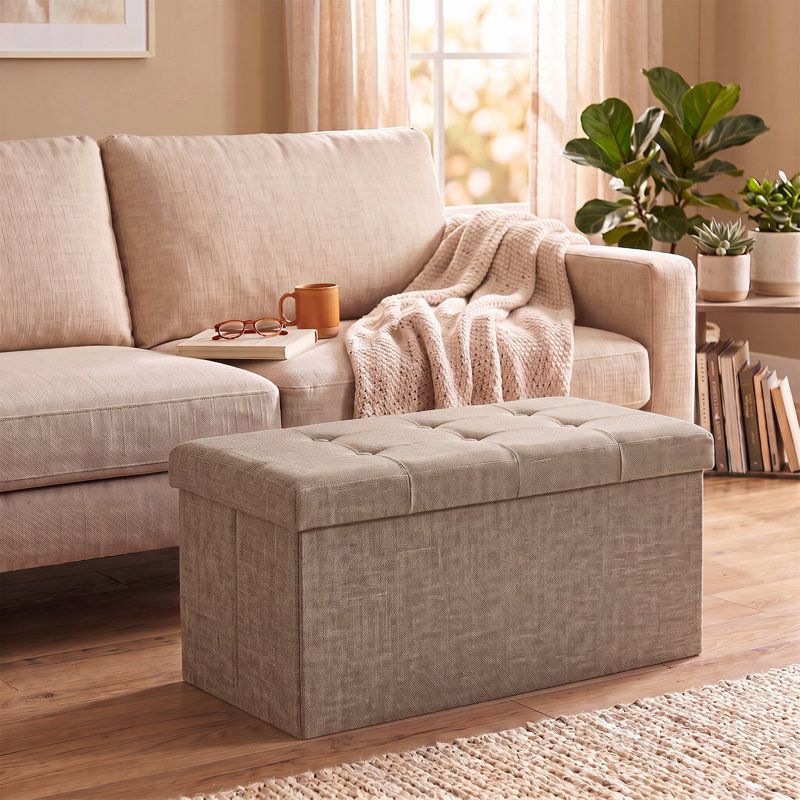 Repose-pieds de rangement pliant avec bac amovible Lavish Home, Beige