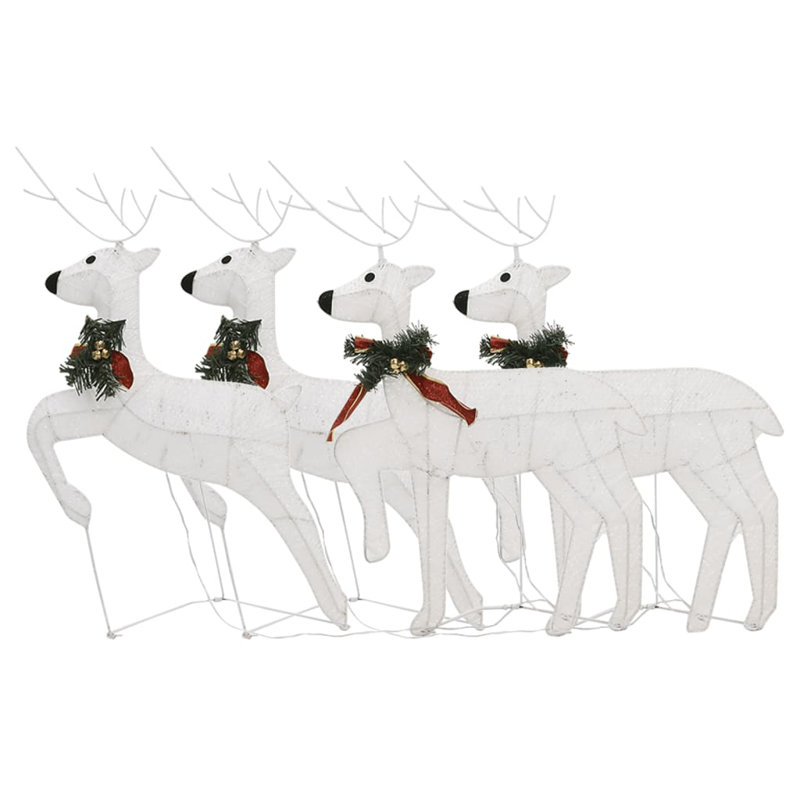 Ensemble de renne de Noël en maille blanche et métal, ensemble de 4 décorations d'extérieur moyennes