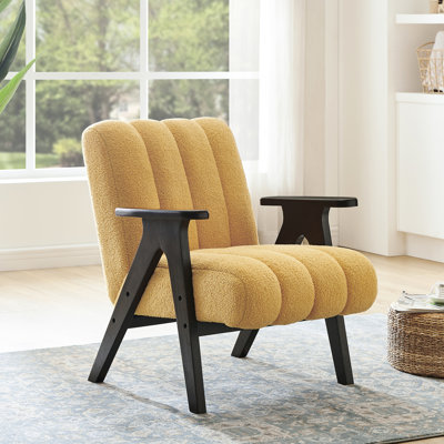 Chaise de lecture jaune avec siège d'appoint à structure en bois et rembourrage chaud