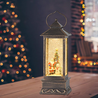 Lanterne de Noël en forme de boule à neige avec paillettes tourbillonnantes, arbre de Noël, père Noël et bonhomme de neige, alimenté par USB ou à piles pour la décoration de Noël