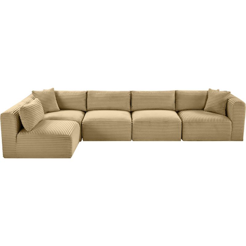 Canapé modulaire en L Carmean Performance, Velours côtelé texturé Camel, 3 sans accoudoirs, 2 en coin