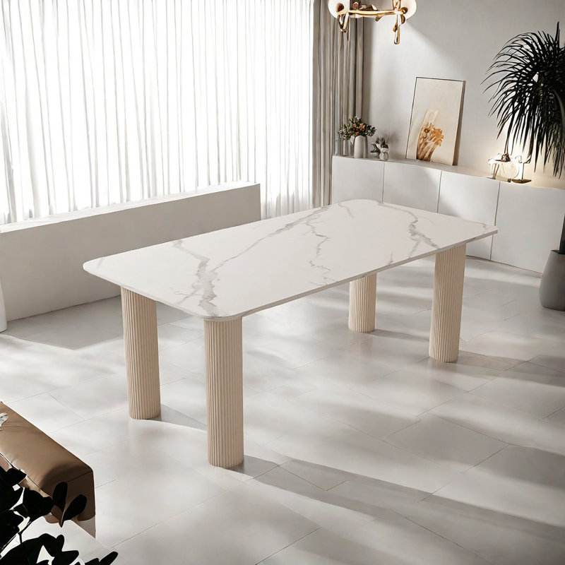 Glossy Rock Dining Table Dining Table, 29.5"H x 55.1"L x 31.5"W