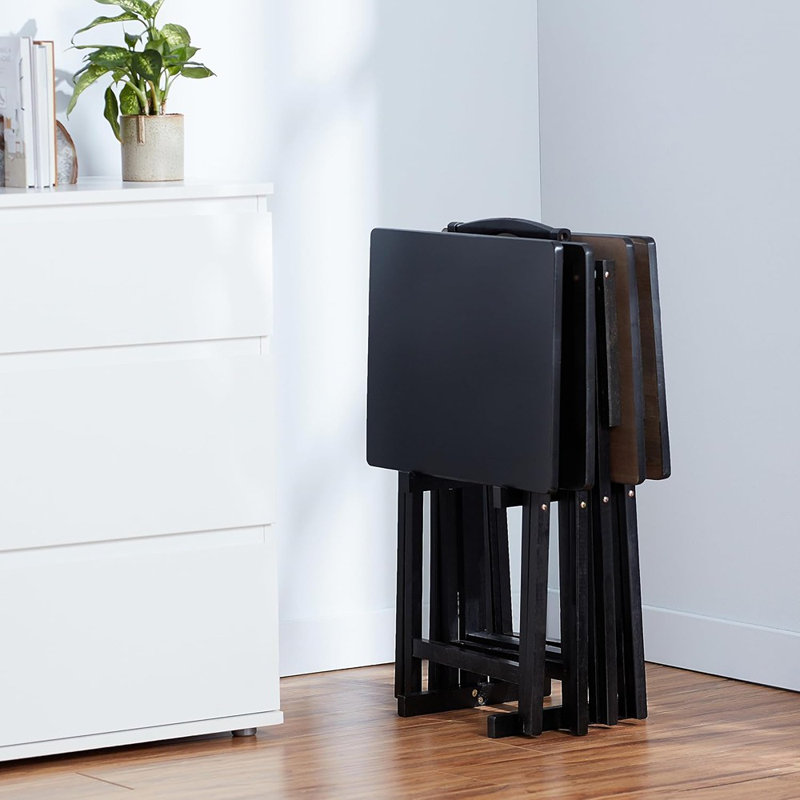 Table-télé portative pliable portable avec support de rangement, modèle peu encombrant, noir, paquet de 4