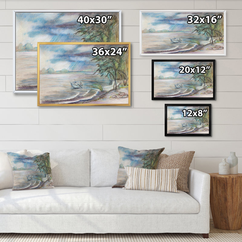 «Summer Landscape River», reproduction sur cadre flottant sur toile, H 8 po x l 12 po x P 1 po, Cadre flottant noir