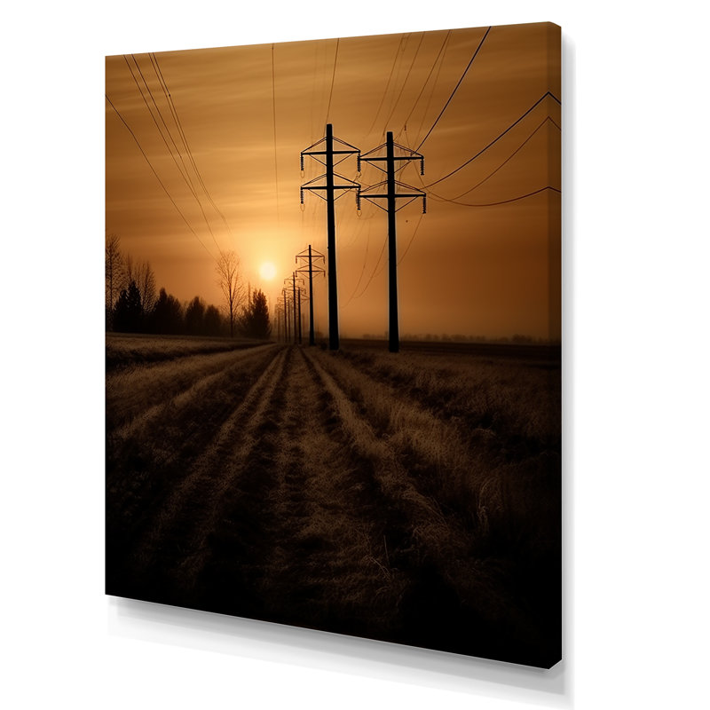 «Power Lines Minimalisme Scenery Sunset I», reproduction sur toile, H 32 po x l 24 po x P 1 po, Toile tendue