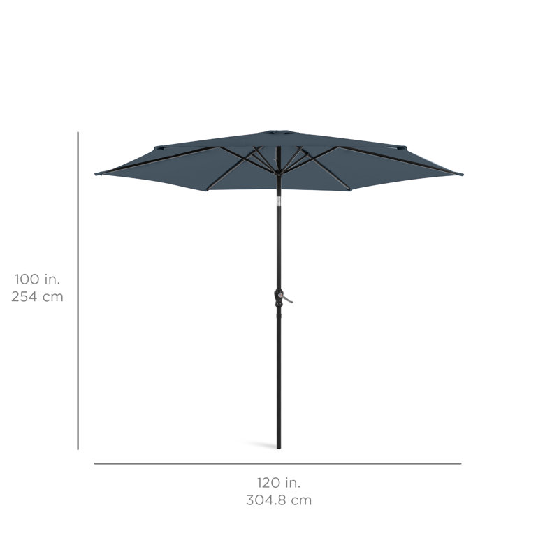  Parasol de marché en acier 10 pi avec manivelle, bouton-poussoir inclinable, 6 nervures - Bleu ardoise, Bleu ardoise
