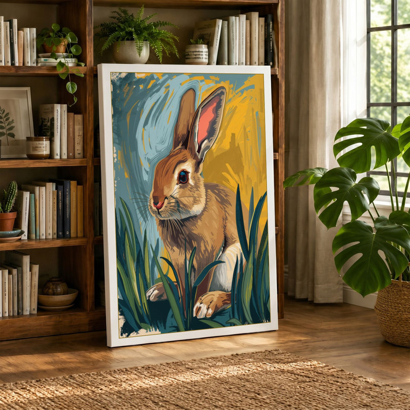 Curious Rabbit Boho - Wrapped Canvas, 24x16 - 61.0 x 40.6 cm, Ochre Border
