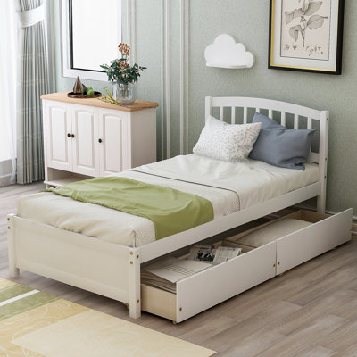 Base de lit en bois avec deux tiroirs et tête de lit Riebe