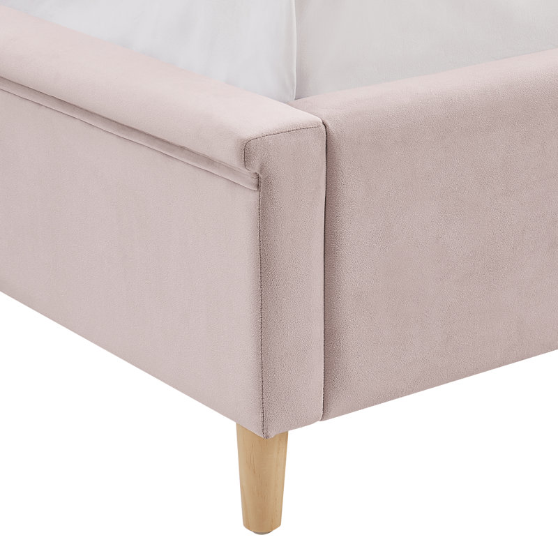 Lit plateforme tapissier en velours, Rose, Full