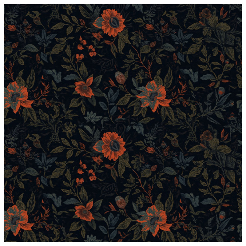 Tapisserie murale motif floral foncé - Décoration murale florale, H 104 po x 88 avec 4 œillets
