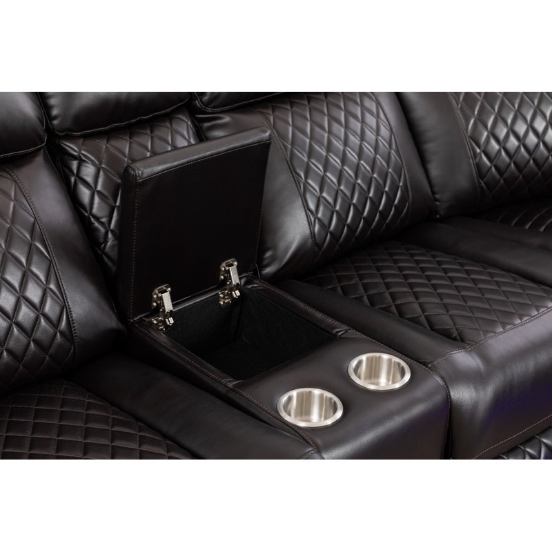 Sectional Recliner Sofa Set For Living Room Bluetooth Three Speaker ,Led Lighting And Cup Holders, Brown