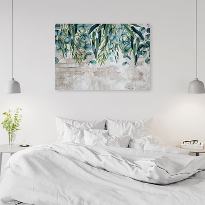 Green Hanging Leaves Concrete - Wrapped Canvas Print