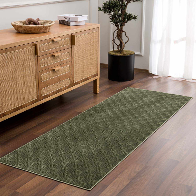 Tapis vert géométrique lavable à la machine Kwan