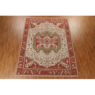 One-of-a-Kind Hand-Knotted 9' x 11'9" Wool Area Rug in Beige/Ivory/Red