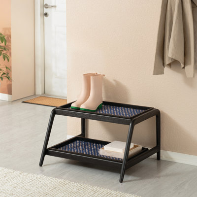Premium Solid Wood Boot Tray Stand with Natural Coir Mat - Entryway & Mudroom Shoe Organizer