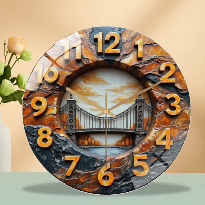 Horloge murale créative avec pont pour la décoration intérieure - Horloge murale moderne en verre 12 po