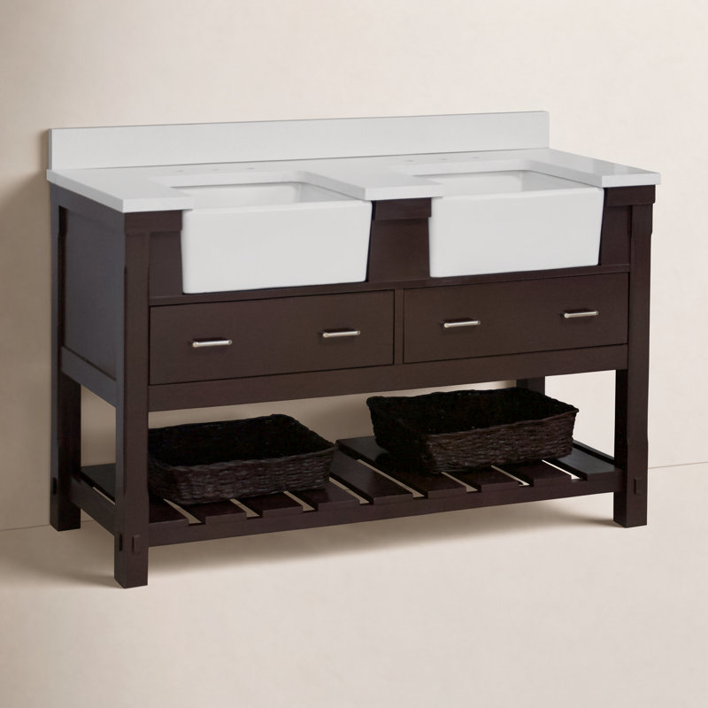 Hitton 60'' Double Bathroom Vanity with Top, Chocolate, Quartz